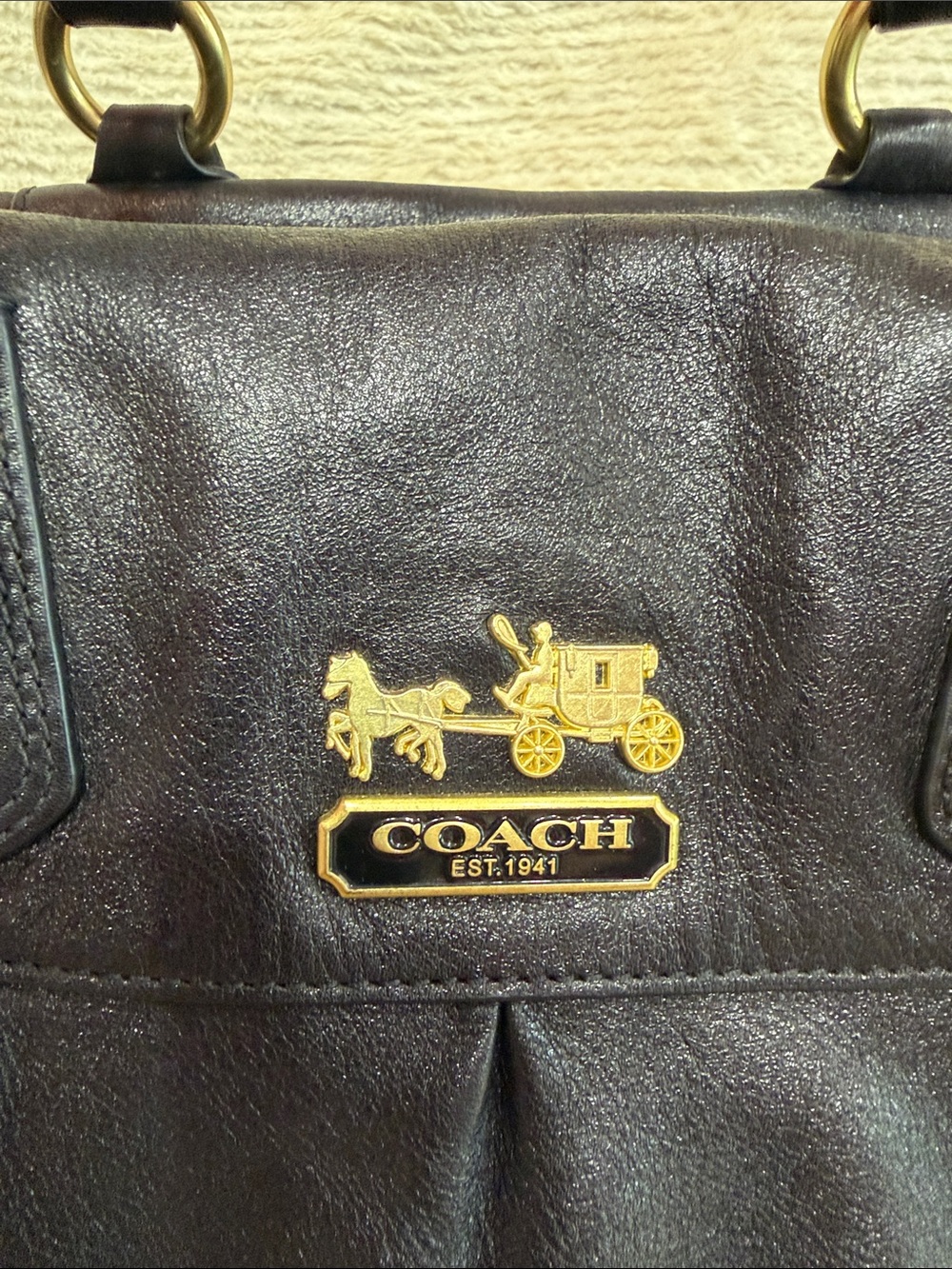 Coach Black Leather Satchel with Gold Hardware and Charm - Picture 3 of 10